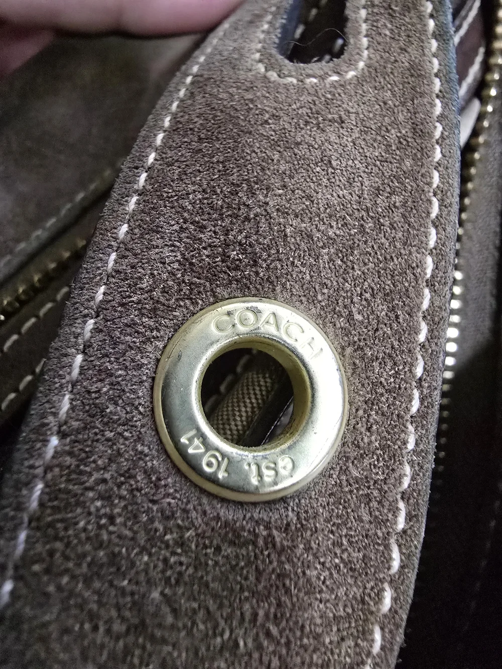 2005 Coach East West Tassel Taupe Suede Hobo Bag